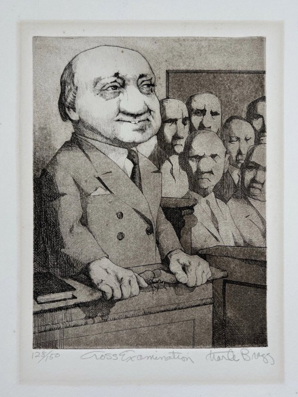 Vintage Artwork Cross Examination 128/150 Charles Bragg 12”x13.25” Pencil SIGNED